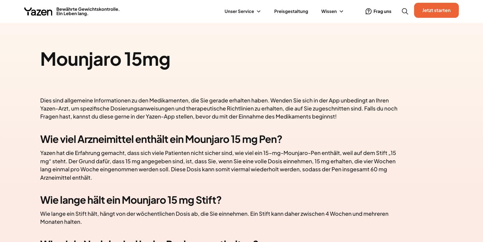 The page that gives the naming policy away, verified directly today. The Swiss version carries no robots meta tag at all, so it is indexed by default, with the H1 "Mounjaro 15mg". The Swedish version of the identical page carries meta robots noindex. Yazen suppresses this page in exactly one market, the one where Läkemedelsverket fined it. Note also the title tag, which reads "Wegovy 2,4 mg" on a page about Mounjaro, in a jurisdiction that bans public advertising of prescription-only medicines.