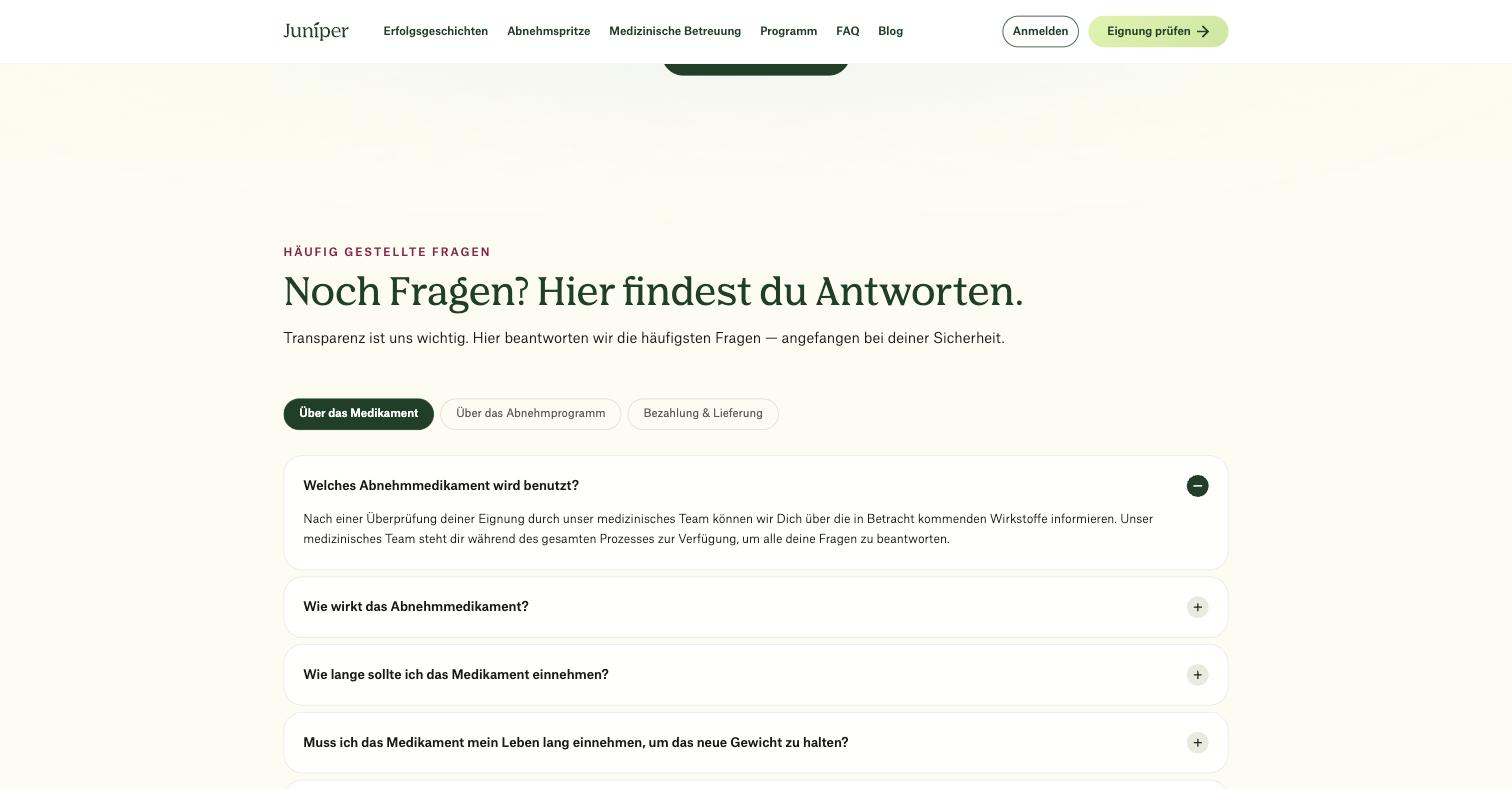 Our own correction. The rendered answer to Welches Abnehmmedikament wird benutzt? mentions neither the Heilmittelwerbegesetz nor payment. The FAQPage JSON-LD on the very same page, which is what Google reads, cites the HWG by name and says the medicine is named only once payment has been made. Two answers to one question, live simultaneously.